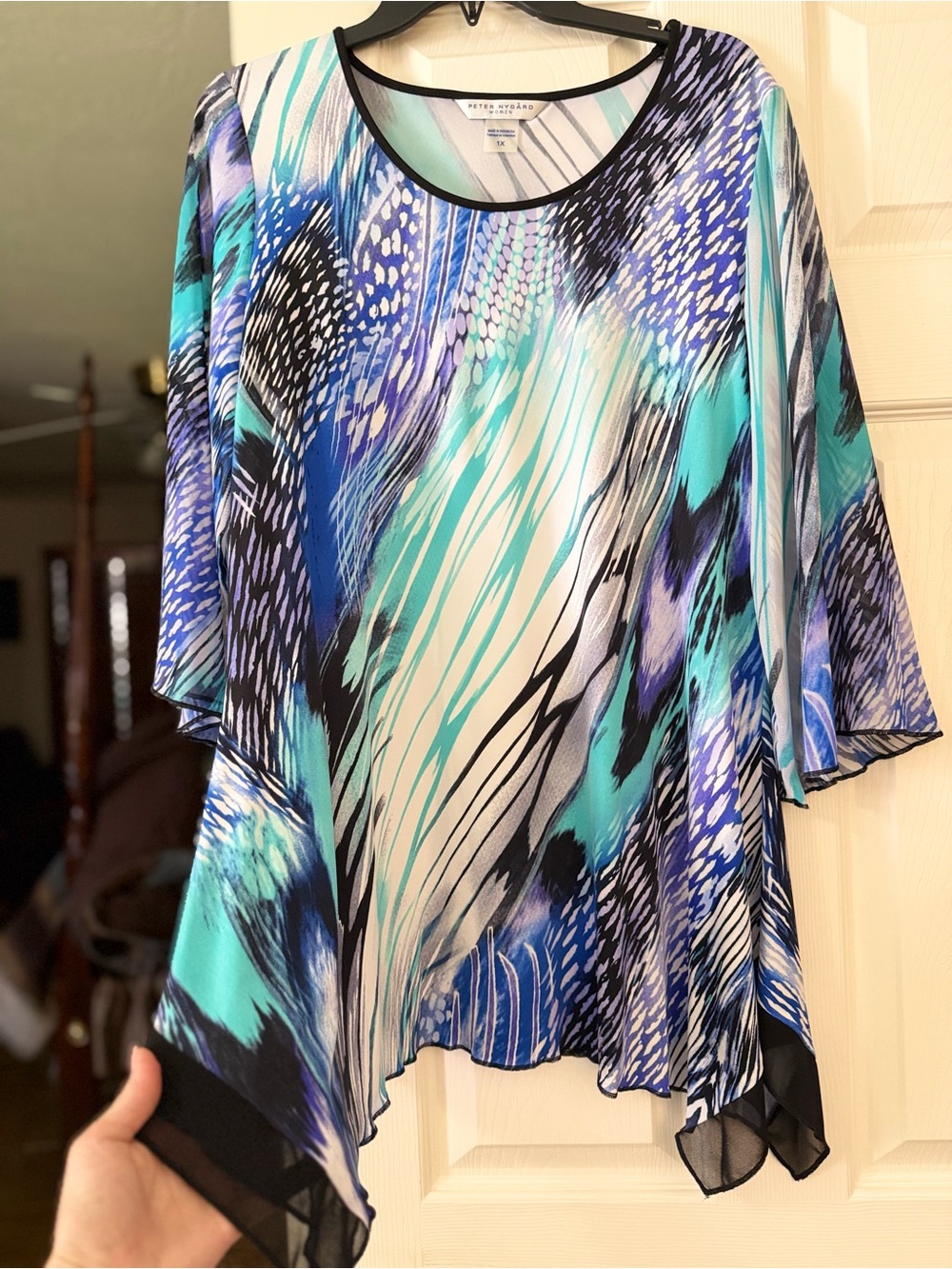 Peter Nygard Blue Teal & Black Abstract Print Tunic